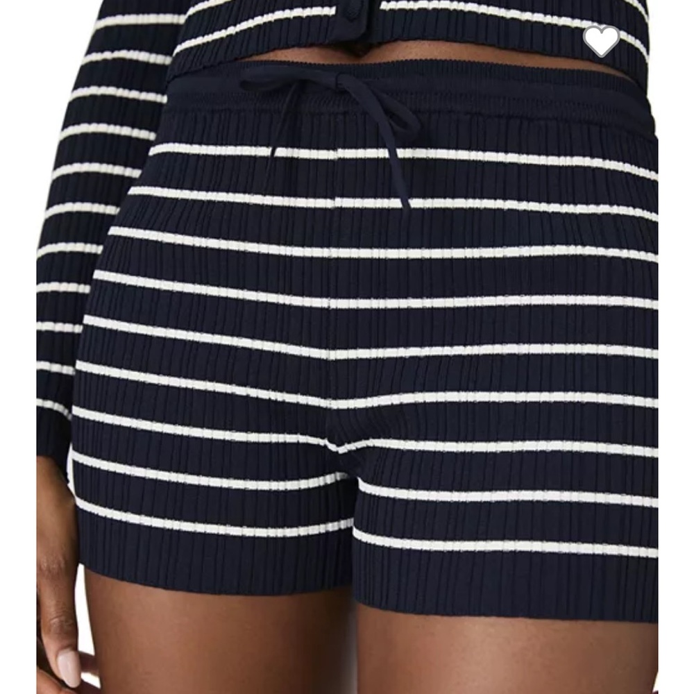 French Connection Crinkle Drawstring Shorts Women’s Sz M stripes blue white